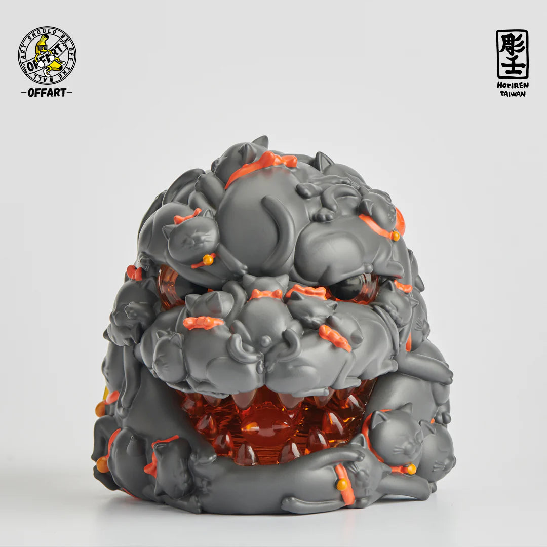 OFFART X Horiren Red Flame Hundred Cats Mini Bust Fortune Black