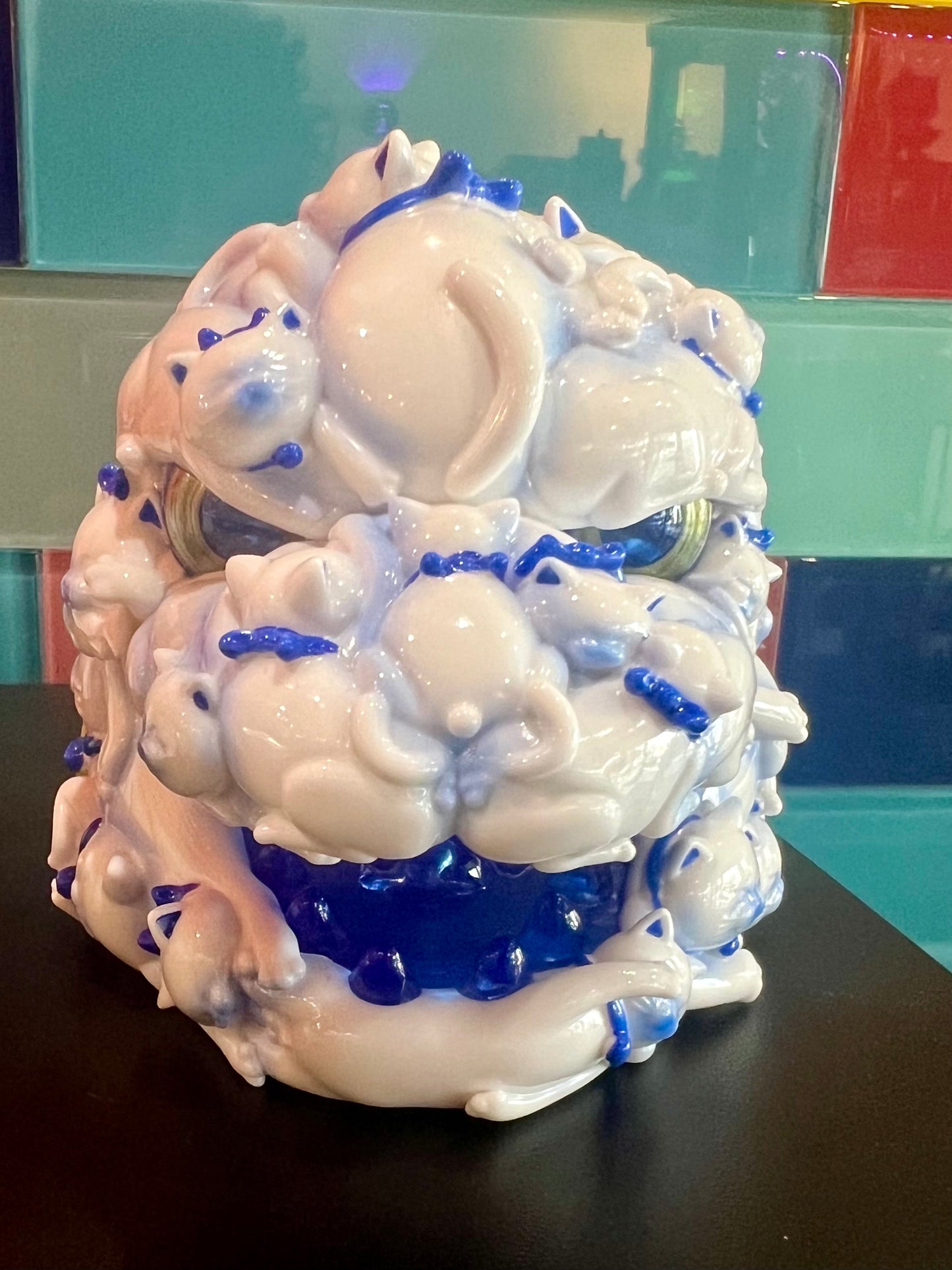 OFFART X Horiren Red Flame Hundred Cats Porcelain Mini Bust